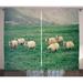 Farm Animal Curtains 2 Panels Set Husbandry Themed Photo with Sheep Grazing on Grass in Iceland Nature Window Drapes for Living Room Bedroom 108 W X 63 L Ecru and Fern Green by Ambesonne