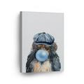 Smile Art Design Portrait of Monkey with Hat and Sunglasses Chewing Blue Bubble Gum Canvas Wall Art Print Safari Animal Pop Art Office Living Room Bedroom Kids Baby Nursery Room Decor - 12x8