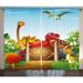 Kids Curtains 2 Panels Set Cartoon Style Cute Dinosaurs in a Dino Park Jungle Trees Wildlife Habitat Illustration Window Drapes for Living Room Bedroom 108W X 96L Inches Multicolor by Ambesonne