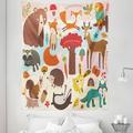 Woodland Tapestry Pastel Animal Friends From Forest Fox and Bear Cartoon Style Illustration Fabric Wall Hanging Decor for Bedroom Living Room Dorm 5 Sizes Multicolor by Ambesonne