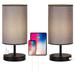 2-Pack Table Lamps Edison Bulb Desk Lamp with 2 USB Charging Ports and AC Outlet for Dorm Office Bedroom Living Room Gray