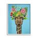 Stupell Industries Cute Floral Roses Giraffe Eyebrows Makeup Portrait Paintings White Framed Art Print Wall Art 24x30 by Coco de Paris