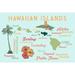 Hawaiian Islands (Version 3) Typography and Icons (12x18 Wall Art Poster Room Decor)