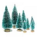 8 Pieces Artificial Mini Christmas Tree Sisal Snow Trees Bottle Brush Christmas Trees Pine Trees Ornaments with Wooden Base for Christmas Party Home Decoration (4 Sizes Green)