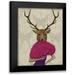 Fab Funky 12x14 Black Modern Framed Museum Art Print Titled - Deer with Fan Portrait