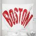 Boston Tapestry Calligraphic Illustration of Boston Damaged Looking Letters Curvy Form Fabric Wall Hanging Decor for Bedroom Living Room Dorm 5 Sizes Vermilion and White by Ambesonne