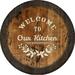 Welcome to Our Kitchen Sign Large Oak Whiskey Barrel Wood Wall Decor