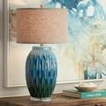 360 Lighting Selena Modern Table Lamp 28 1/2 Tall Green Blue Glaze Ceramic Oatmeal Fabric Drum Shade for Bedroom Living Room Bedside Nightstand Kids