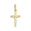 Finejewelers 14 Kt Two Tone Gold Small Cross Pendant Necklace With Figurine 18 inch chain