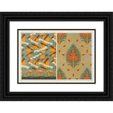 Maurice Pillard Verneuil 14x11 Black Ornate Wood Framed Double Matted Museum Art Print Titled: Flying and Wave Fish Wallpaper. Cicadas and Pine Wallpaper. Nautile Shells Border. (189