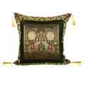 Stylo Culture Indian Brocade Decorative Throw Pillow Sham Cover Black Gold 18x18 Jacquard Weave Tassels Sofa Cushion Cover 45 x 45 cm Polydupion Silk Zippered Elephant Square Pillow Case | 1 Pc