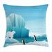 North Pole Throw Pillow Cushion Cover Cartoon Icons of Penguin Polar Bear Decorative Square Accent Pillow Case 18 X 18 Sea Blue Pale Sky Blue Charcoal Grey and Baby Blue by Ambesonne
