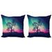 Galaxy Throw Pillow Cushion Cover Pack of 2 Vibrant Stars Space Cosmic Lonely Tree Aurora Borealis Zippered Double-Side Digital Print 4 Sizes Pink Aqua Dark Blue by Ambesonne