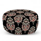 Damask Pouf Cover with Zipper Traditional Old Fashioned Abstract Motifs Floral Medieval Fashion Victorian Soft Decorative Fabric Unstuffed Case 30 W X 17.3 L Black Cream Ruby by Ambesonne