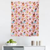 Pink Tapestry Kitchen Cupcakes Muffins Strawberries and Cherries Food Eating Sweets Print Fabric Wall Hanging Decor for Bedroom Living Room Dorm 5 Sizes Pale Pink and Brown by Ambesonne