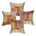 Stylo Culture Indian Cotton Decorative Throw Pillow Sham Covers Mango Yellow 12x12 Bohemian Vintage Patchwork Indian Couch Cushion Covers 30 x 30 cm Home Decor Abstract Square Pillowcases | Set Of 4