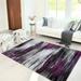 Purple/Grey/Silver/Black/Abstract Contemporary Modern Design Mixed Brush Pattern Colors Area Rug