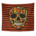 ZEALGNED Skull Face Orange Flower Patch Embroidered Stitch Dia De Los Muertos Halloween Wall Art Hanging Tapestry Home Decor for Living Room Bedroom Dorm 60x80 inch