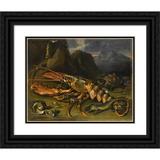 Marco de Caro 18x15 Black Ornate Wood Framed Double Matted Museum Art Print Titled - Still Life with Lobster Lizards and Turtle