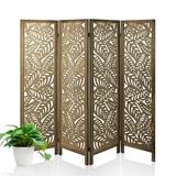 Hofitlead 4 Panel Room Divider 5.6Ft Tall Cutout Room Dividers and Folding Privacy Screens Freestanding Partition Room Divider for Bedroom Office Living Room Terrace Hotel Restaurant Brown