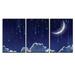 wall26 - 3 Piece Canvas Wall Art - Crescent Moon with Bright Falling Stars Above The Clouds - Modern Home Art Stretched and Framed Ready to Hang - 24 x36 x3 Panels