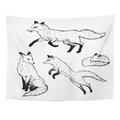 REFRED Red Fox Hand Drawn Cute Foxes Sketch Etching Line Wall Art Hanging Tapestry Home Decor for Living Room Bedroom Dorm 51x60 inch