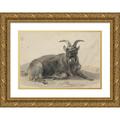 Jan van Ravenswaay 24x18 Gold Ornate Framed and Double Matted Museum Art Print Titled - Lying Black Goat Buck (1799 - 1869)