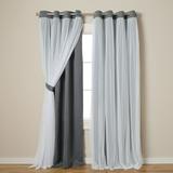 Exclusive Home Catarina Layered Solid Room Darkening Blackout and Sheer Grommet Top Curtain Panel Pair 52 x108 Black Pearl
