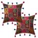 Stylo Culture Indian Couch Throw Pillow Covers Patchwork 16 x 16 Embroidered Cowrie Pink Hippie 40 x 40 cm Bed Room Cotton Sea Shell Tassels Square Cushion Covers | Set Of 2