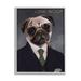 Stupell Industries Lone Woof Pug Dog Smoking Cigar Necktie Graphic Art Gray Framed Art Print Wall Art Design by Diane Neukirch
