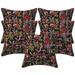 Stylo Culture Indian Couch Throw Pillow Covers 16x16 Kantha Embroidered Black Traditional 40cm x 40cm Home Decor Cotton Bird Floral Square Cushion Covers | Set Of 5