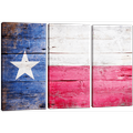 Texas Flag Canvas Wall Art Decor - 3 Piece Set Large Decorative Multi Panel Split Prints - Lone Star Texas State Flag Art Rustic Wood Look 24x36 Inch