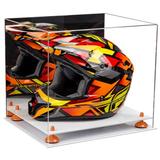 Acrylic Motorcycle Motocross or Nascar Racing Helmet Display Case with Mirror Orange Risers and White Base (A024-OR)