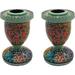 India Meets India Christmas Handmade Papier Mache Candlestick Stand Set of 2 Pillar Candle Holder Best for Gifting Made by Awarded Indian Artisans (Green)