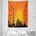 Eiffel Tower Tapestry City Skyline with Tangerine Tones Sunburst Effect Wall Hanging for Bedroom Living Room Dorm Decor 60W X 80L Inches Burnt Orange Earth Yellow Charcoal Grey by Ambesonne