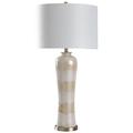 Angel - Abstract Pattern Ceramic Table Lamp with Metal Base and Drum Shade - Cream Tan White Brass Finish - White Shade