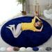 Round Rug Ultra-Soft Plush Modern Circle Area Rug for Bedroom Fluffy Shag Circular Rug for Living Room Non-Slip Rug Navy Blue