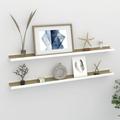 Anself 2 Piece Floating Shelves MDF Wall Mounted Shelf Photo Display Stand Storage Rack White and Sonoma Oak for Living Room Bedroom Bathroom Home Decor 39.4 x 3.5 x 1.2 Inches (L x W x H)