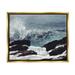 Stupell Industries Crashing Waves Ocean Rocks Cliffs Rough Waters Painting Metallic Gold Floating Framed Canvas Print Wall Art Design by Lettered and Lined