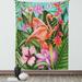 Flamingo Tapestry Illustration of Flamingo with Tropical Garden Hibiscus Flower Plant Vintage Wall Hanging for Bedroom Living Room Dorm Decor 60W X 80L Inches Green Pink Blue by Ambesonne