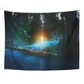 REFRED UFO Magic Blue Forest Fallen Birch Log Age The Figure in Middle Monster Mystic Fairy Tale Wall Art Hanging Tapestry Home Decor for Living Room Bedroom Dorm 51x60 inch