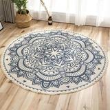 Round Printed Rug 3 Diameter Boho Gray Mandala Cotton Carpet Throw Rugs Non-Slip Soft Floor Carpet for Living Room Bedroom Nursery Decor