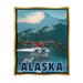 Stupell Industries Visit Alaska Seaplane Landing Snowy Mountain Scenery Graphic Art Metallic Gold Floating Framed Canvas Print Wall Art Design by David Owens Illustration