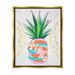 Stupell Industries Tropical Aloha Pineapple Bold Leaves Groovy Text Graphic Art Metallic Gold Floating Framed Canvas Print Wall Art Design by Ziwei Li