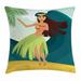 Hula Girl Throw Pillow Cushion Cover Woman Dancing on Sandy Beach Surfing Waves Aloha Palm Trees Hello Summer Decorative Square Accent Pillow Case 20 X 20 Multicolor by Ambesonne