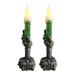 2 Pack Green Skeleton Hand Candle Light Halloween Skull Candle Holder Light Ghost Hand Flameless Candles Lamp for Home Decor Halloween Party Bar Haunted House