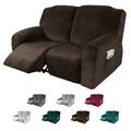 CJC Velvet Recliner Covers Stretch Armchair Slipcovers 6-Piece for Loveseat Reclining Sofa 2 Seater Recliner Protector 7 Colors