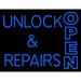 Unlock And Repairs Open 2 LED Neon Sign 15 x 19 - inches Clear Edge Cut Acrylic Backing with Dimmer - Bright and Premium built indoor LED Neon Sign for Computer & Electronics store decor.