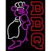 Double Stroke BBQ Pig Logo LED Neon Sign 15 x 19 - inches Clear Edge Cut Acrylic Backing with Dimmer - Bright and Premium built indoor LED Neon Sign for restaurant window and interior decor.