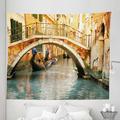 Venice Tapestry Bridge and Traditional Gondola Canals of Famous Touristic City Fabric Wall Hanging Decor for Bedroom Living Room Dorm 5 Sizes Orange Ivory Bluegrey by Ambesonne